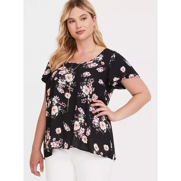 NWT Womens Plus Size 2X Torrid Black Georgette Flutter Sleeve Blouse Top NEW - Picture 1 of 4